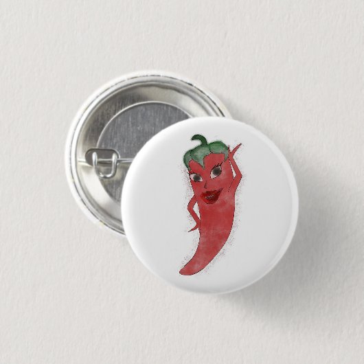 Red Hot Pepper Diva Wasserfarbe Custom Button (Vorne & Hinten)