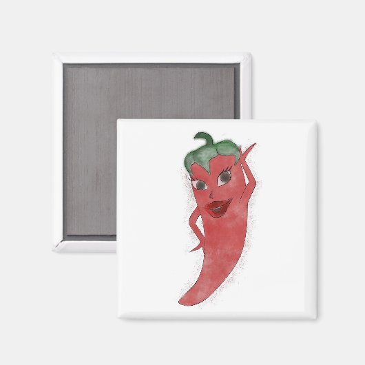 Red Hot Pepper Diva Wasserfarbe Custom Magnet (Vorderseite/Rückseite)
