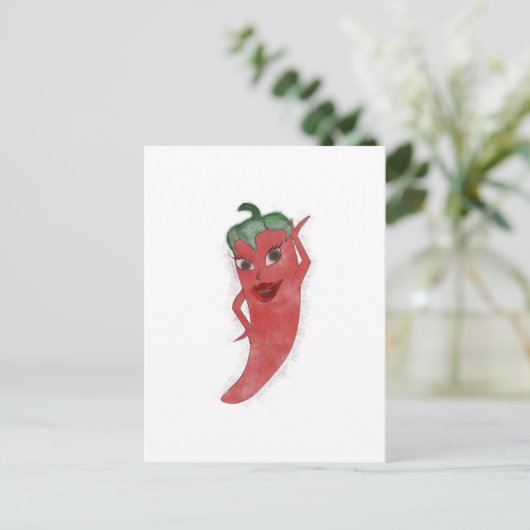 Red Hot Pepper Diva Wasserfarbe Custom Postkarte (Stehend Vorderseite)