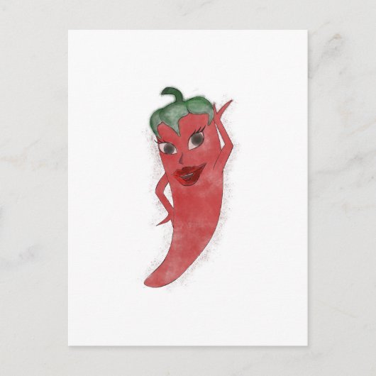 Red Hot Pepper Diva Wasserfarbe Custom Postkarte (Vorderseite)