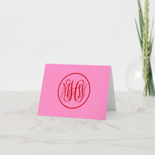 Red Hot Pink 3 Initial Vine Script Monogram DIY BG Dankeskarte (Vorderseite)