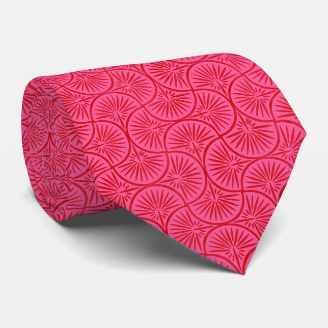 Red Hot Pink Art Deco Lüfter #2 Krawatte (Gerollt)