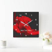 Red Hot Rosenknospe Blumen Art Quadratische Wanduhr (Zuhause)
