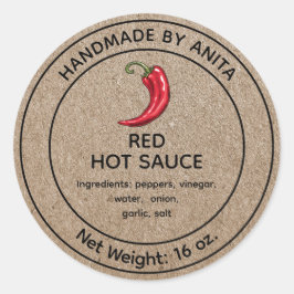 Red Hot Sauce Canning Jar Label Kraft Runder Aufkleber