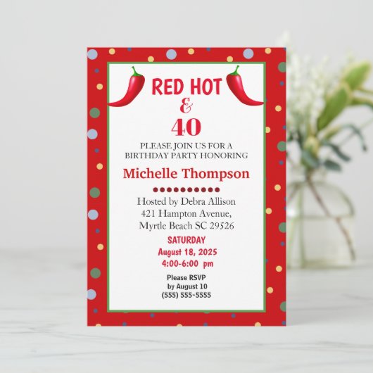 Red Hot und 40 Chili Pepper - Einladungen zum Gebu (Stehend Vorderseite)