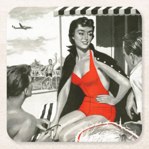 Red Hot Woman Rechteckiger Pappuntersetzer