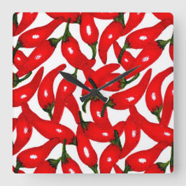 Red Hottt Chili Quadratische Wanduhr