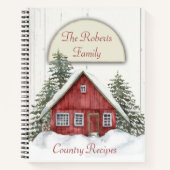 Red House Winter Scene Rezept Notebook Notizblock (Vorderseite)