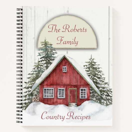 Red House Winter Scene Rezept Notebook Notizblock (Vorderseite)