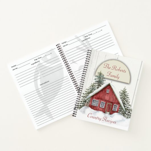 Red House Winter Scene Rezept Notebook Notizblock (Innenseite)
