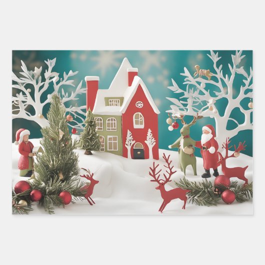 Red House Winter Snow Design Einzigartiges Weihnac Geschenkpapier Set (Vorderseite 2)