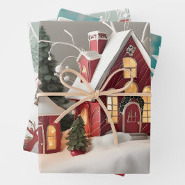 Red House Winter Snow Design Einzigartiges Weihnac Geschenkpapier Set