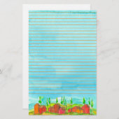 Red Houses Watercolor Lined Briefpapier (Vorne/Hinten)