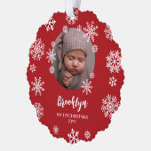 Red Hübsch Snowflakes Baby's 1st Christmas Ornament Karte (Links)