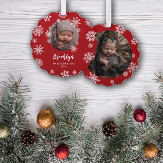 Red Hübsch Snowflakes Baby's 1st Christmas Ornament Karte