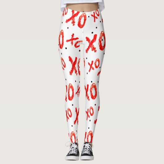 Red Hugs and Kisses Pattern Leggings (Vorderseite)