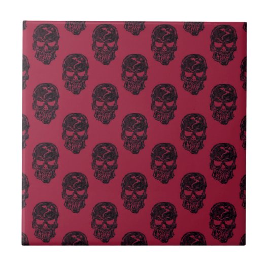 Red Human Skulls Pattern Fliese (Vorderseite)