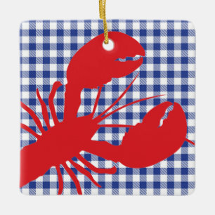 Red Hummer Blue White Gingham LOCATION Year Keramikornament