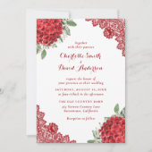 Red Hydrangea Floral Lace Wedding Einladung (Vorderseite)