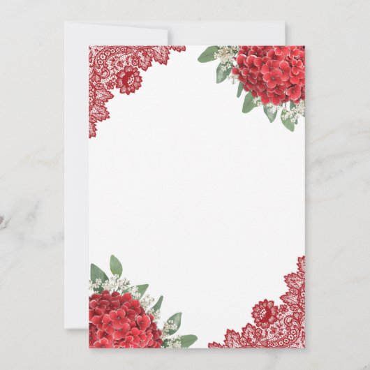 Red Hydrangea Floral Lace Wedding Einladung (Rückseite)