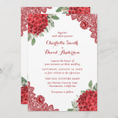 Red Hydrangea Floral Lace Wedding Einladung (Vorne/Hinten)