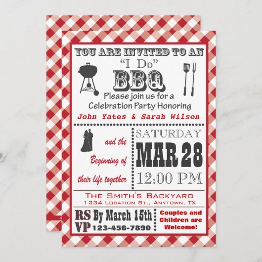 Red I Do Barbecue Einladung (Vorne/Hinten)