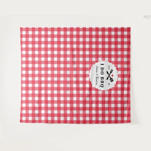 Red I Do GRILLEN Gingham Kariert Engagement Party Wandteppich (Vorderseite (Horizontal))