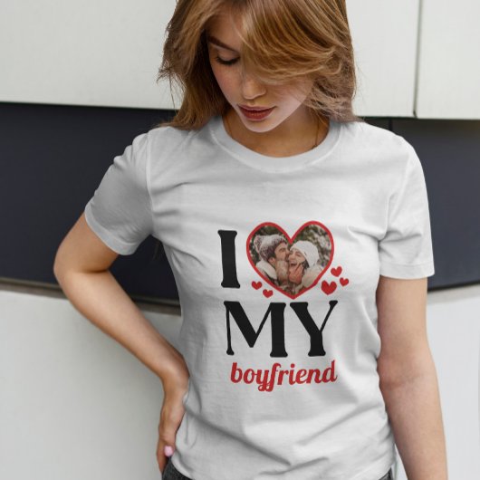 Red I Heart My Boyfriend Add Foto T-Shirt