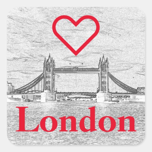 Red I LIEBE LONDON Embossed Tower Bridge Quadratischer Aufkleber (Vorderseite)