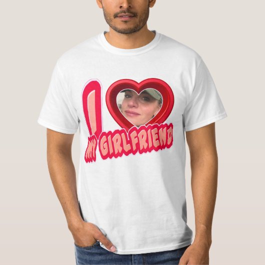 Red I Liebe My Girlfriend Foto Personalisiert T-Shirt (Vorderseite)