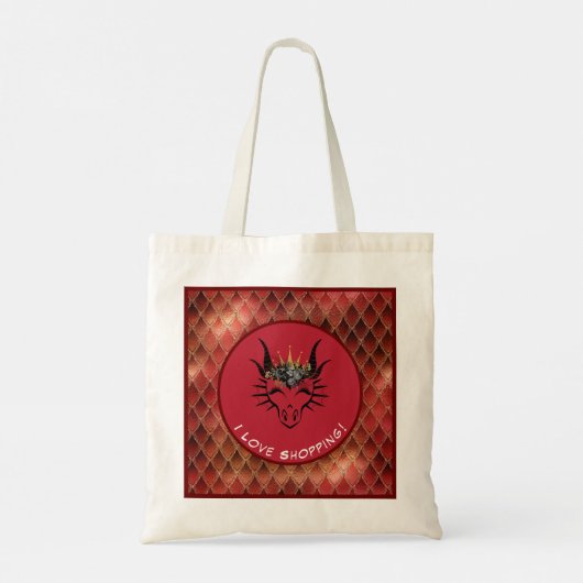 Red I Liebe Shopping Dragon Head & Scales Tote Tas Tragetasche (Rückseite)