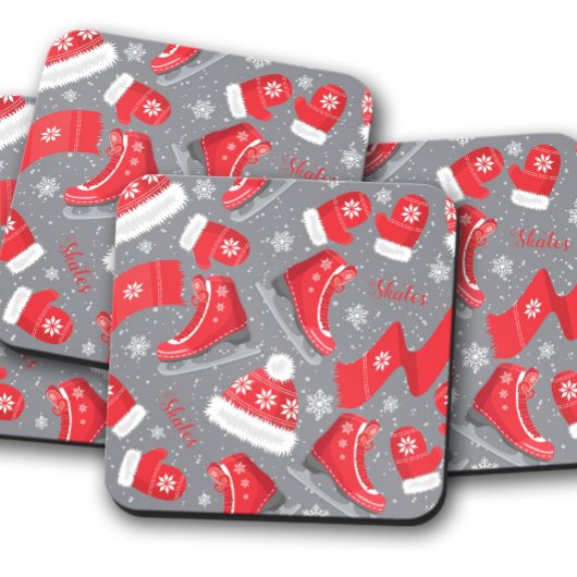 Red Ice Skate | Christmas Cork Untersetzer Set