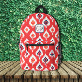 Red Ikat Abstraktes Muster Logo-Firmenlogo hinzufü Bedruckter Rucksack