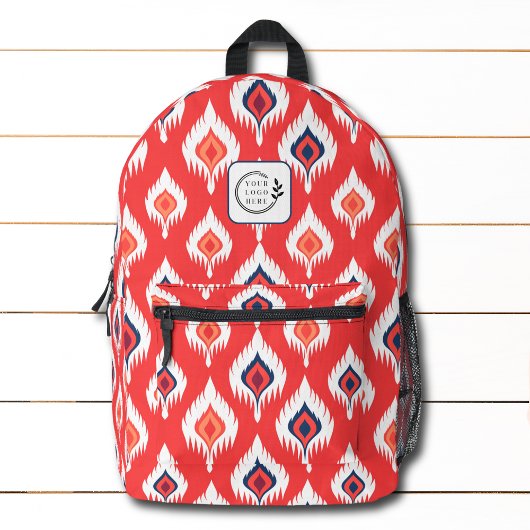 Red Ikat Abstraktes Muster Logo-Firmenlogo hinzufü Bedruckter Rucksack