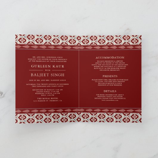 Red Ikat All in One Anand Karaj Sikh Wedding Einladung (Innenseite)