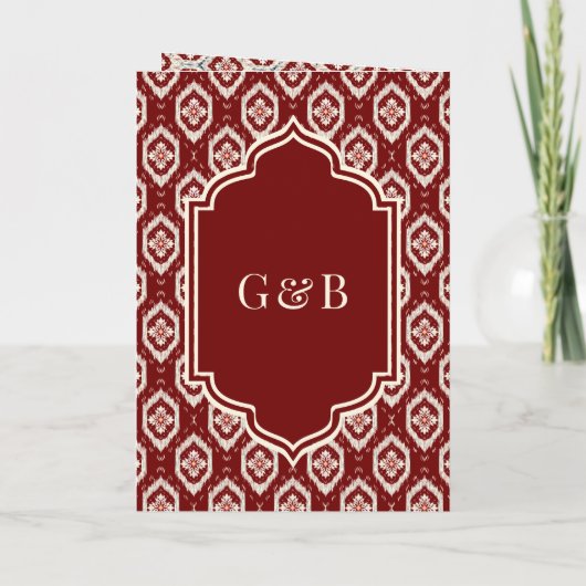 Red Ikat All in One Anand Karaj Sikh Wedding Einladung (Rückseite)