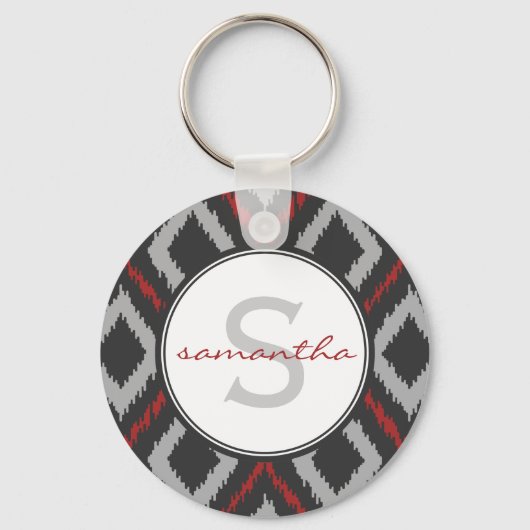 Red Ikat Monogram Schlüsselanhänger (Vorderseite)