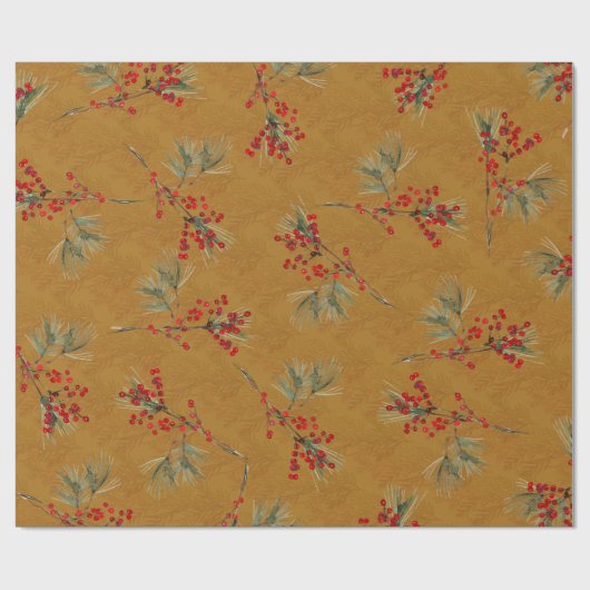 Red Ilex Berries Gold Geschenkpapier (Flach)