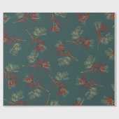 Red Ilex Berries Slate Green Geschenkpapier (Flach)