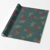 Red Ilex Berries Slate Green Geschenkpapier (Ungerollt)