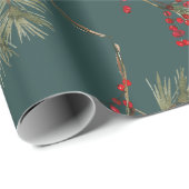 Red Ilex Berries Slate Green Geschenkpapier (Rolleneckpunkt)