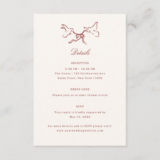 Red Illustrated Birds Whimsical Wedding Details Begleitkarte (Vorderseite)