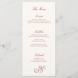 Red Illustrated Locket Whimsical Wedding Menu Menükarte