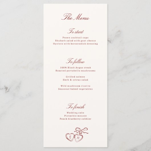 Red Illustrated Locket Whimsical Wedding Menu Menükarte (Vorderseite)