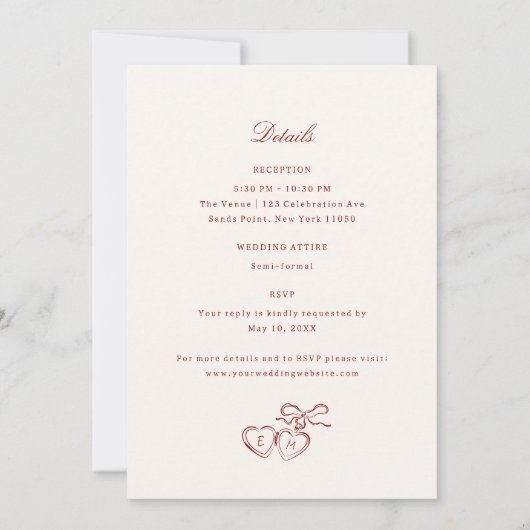 Red Illustrated Swans Whimsical All in One Wedding Einladung (Rückseite)