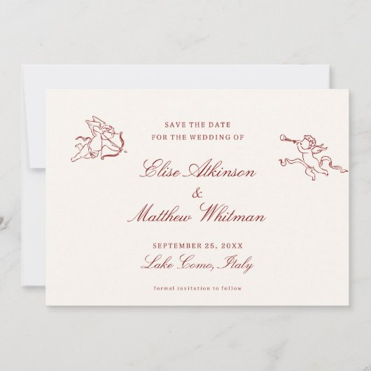 Red Illustrated Whimsical Wedding  Save The Date (Vorderseite)