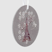 Red Illustration Eiffelturm White Daisies Gray Ornament (Vorderseite)
