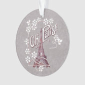 Red Illustration Eiffelturm White Daisies Gray Ornament (Vorderseite)