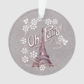 Red Illustration Eiffelturm White Daisies Gray Ornament (Vorderseite)