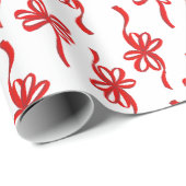 Red Illustriert Loopy Bow Strip Weihnachtsmuster Geschenkpapier (Rolleneckpunkt)